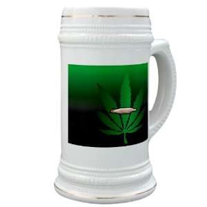  Stein (Glass Drink Mug Cup) Marijuana Joint and Leaf 