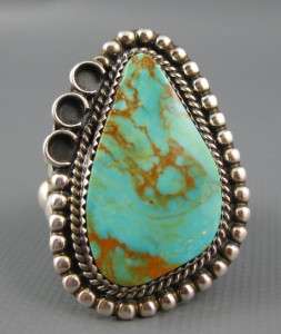 HUGE Old Pawn Navajo Sterling Natural Turquoise Rings Size 11+ Signed 