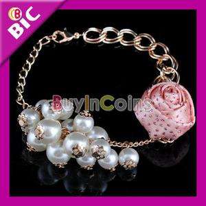 Fashion Cute Pearl Rose Flower Design Bangle Bracelet  