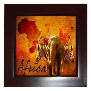 AFRICAN ANIMALS FRAMED TILE / HOME WALL DECOR TILED PICTURE GIRAFFE 