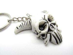 Tibet Yak Bone Evil Skull white Carved Amulet Key Ring  