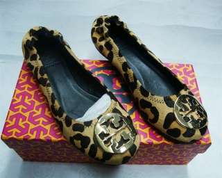   Tory Burch Reva Ballet Flats lepoard printed leather shoes us 8  