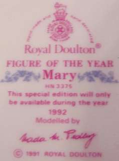 1992 Royal Doulton Mary Figure Of The Year Style 2  