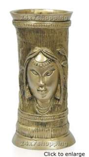 Beautiful Big Brass Lady Face Carved Flower Pot Vase  