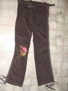 MISS ME NEW GRAY CORDUROY CRYSTAL EMBROIDERED FLORAL CARGO PANTS~M 