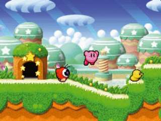 Rennend, schwebend und hüpfend kämpft sich Kirby durch viele bunte 