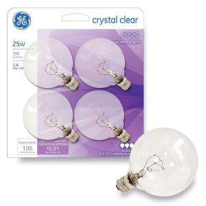 GE25 Watt Crystal Clear G16.5 Globe Candelabra Base Incandescent Light 