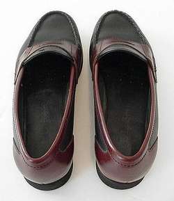 BEAN BLACK LEATHER LOAFERS BROWN TRIM 7 M  