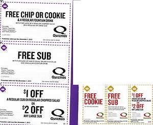 QUIZNOS coupons Free Cookie, BOGO Sub $1 0r $2 off Sub exp 12/31/12 