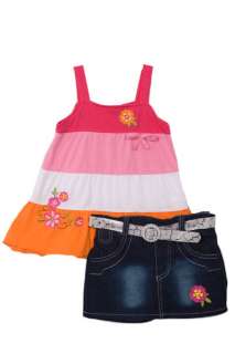 NWT Toddler Girls 3 pc denim skirt set with belt  