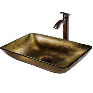Vigo Rectangular Copper Tempered Glass Vessel Sink and Bronze Faucet 