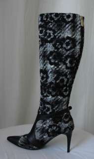 CHANEL Boucle Tweed Tall Camellia Cap Toe Boots 8/38  