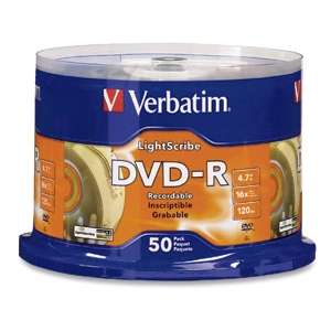 Verbatim 96166 50 Pack 16X DVD R Lightscribe Spindle  