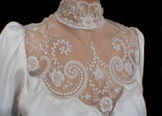   White CROCHET LACE WEDDING DRESS S M Peplum Waist Long Sleeve  