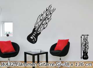 Wandtattoo Wandaufkleber Flammen Gitarre   WA32  