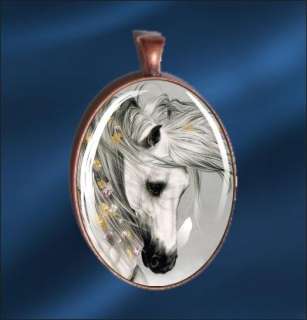 HORSE HEAD & FLOWERS CABOCHON GLASS IN TRAY  