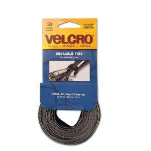 Velcro 8 in. x 1/2 in. Reusable Ties (50 Pack) 90924 
