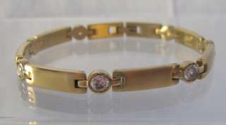   Diamonique Satin Goldtone Stainless Link Bracelet Speidel 7.25 