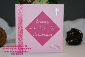 Einladungskarten Kommunion Konfirmation Fisch Kreuz Ichty   rosa 