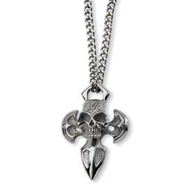 Chisel® Stainless Steel Cross & Skull Man 24 Necklace  