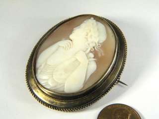 ANTIQUE 15K GOLD NATURAL CARVED SHELL CAMEO PIN BROOCH ORPHEUS LYRE 