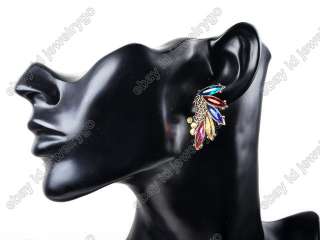 New Great Angel Wings Feathers Colorful Rhinestone Gem Stud Earrings+ 