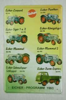 Blechschild Eicher Traktor und Fahrzeuge Programm 1963Metallschild 