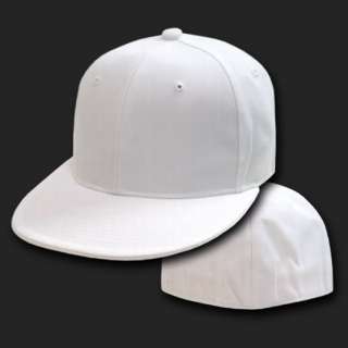 White Fitted Flat Bill Plain Solid Blank Baseball Ball Cap Caps Hat 
