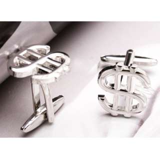 awesome cool new US dollar sign silver plated mens shirt cufflinks 