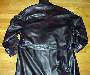 BALLY BLACK LEATHER TRENCH COAT/JACKET BELTED/LINER MADE IN ITALY MENS 