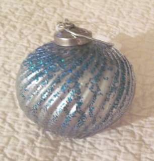 Lg SILVER MECURY GLASS ~AQUA Glitter Christmas Ornament  