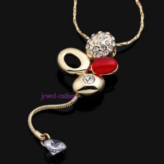 Gold plated rhinestone round ball &cat eye bead classic style pendant 
