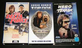 CHUCK NORRIS 3 VHS MOVIE SET The Delta Force, Top Dog, & Hero And The 