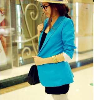 Women Suit Blazer Turn Back Cuff Jacket Candy Color S  