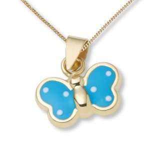 Miore Kinder Halskette Schmetterling 750 Gelbgold blau emailliert 45 