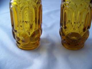 SMITH GLASS CO MOON AND STAR AMBER SALT & PEPPER SHAKERS # 4251 