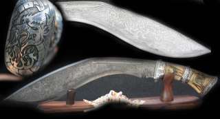 Kukri Custom Knife Balik Mipih Damascus Dragon Handle  