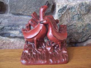 Cast Iron Goose Geese Ducks Doorstop or Bookend Painted Antique Red 