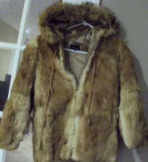   DYED RABBIT FUR HOODED COAT JACKET SIZE 8 MADE IN HONG KONG  