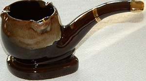 Vintage Napcoware Japan Pipe Brown Drip Pottery Cigar shape Ashtray 