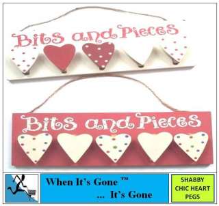 NEW SHABBY CHIC HEART BITS & BOBS PLAQUE WITH PEGS WALL HANGER   GIFT 