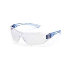  Sync Ballistic Safety Glasses   Clear Lens with Blue Temples Case 