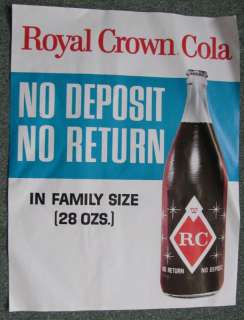 Vintage 1960s Royal Crown Cola Poster Unused  