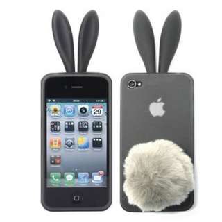Bunny Rabbit Rubber Skin Case For Apple iPhone 4 Grey  