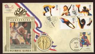 1996 Olympic Wembley torch replica medal + USA FDC  