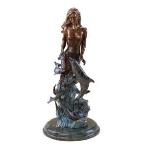  Mermaid with Dolphins Sculpture