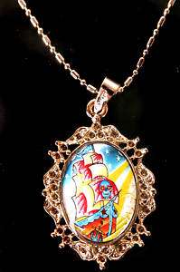 Tattoo Segelschiff Sailor Rockabilly Amulette Halskette  