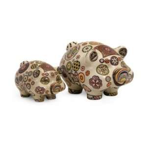 IMAX American Folk Art Ceramic Piggy Banks Set Of Two  