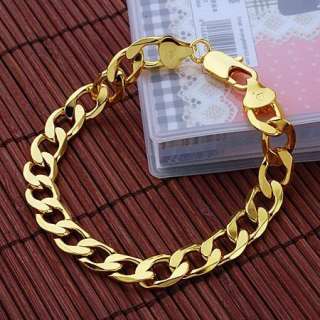 NEW Womens/Mens 18K YELLOW Gold Filled Bracelet Fashion 21cm 8mm GF 