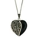 Black Onyx and Marcasite Sterling Silver Heart Locket Pendant with 18 